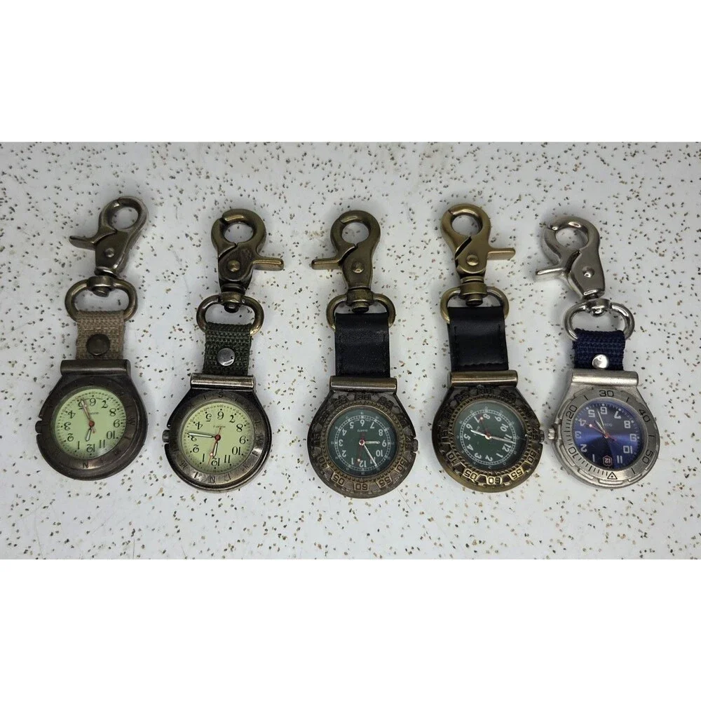 Vtg Carabiner Pocket Watches Men 43mm Gold/Silver Tones Lot of 5, Need Batteries